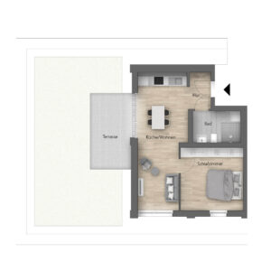 Wohnbeispiel 2-Zimmerwohnung mit Dachterrasse
